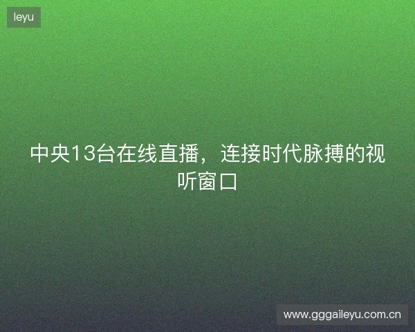中央13台在线直播，连接时代脉搏的视听窗口